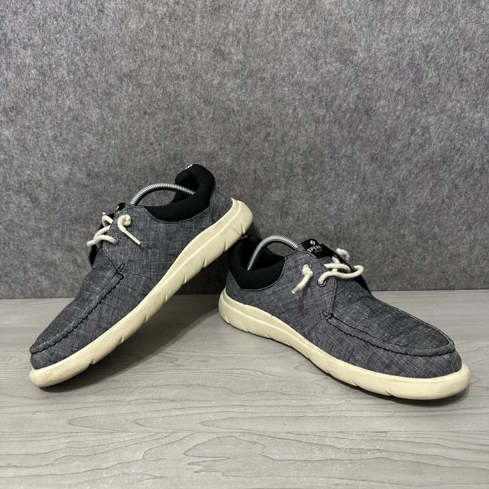 Sperry Captain's Moc Mens 10 Black Chambray Boat Shoes‎ Slip On Loafers